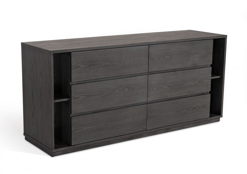 Homeroots 63" Grey Solid Wood Six Drawer Double Dresser  Solid Wood 473121