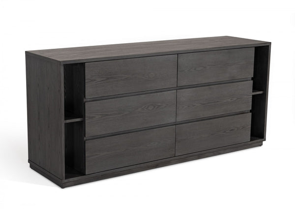 Homeroots 63" Grey Solid Wood Six Drawer Double Dresser  Solid Wood 473121
