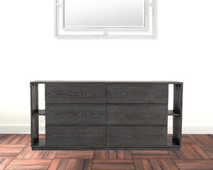 Homeroots 63" Grey Solid Wood Six Drawer Double Dresser  Solid Wood 473121