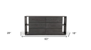 Homeroots 63" Grey Solid Wood Six Drawer Double Dresser  Solid Wood 473121