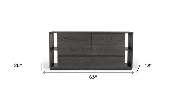 Homeroots 63" Grey Solid Wood Six Drawer Double Dresser  Solid Wood 473121