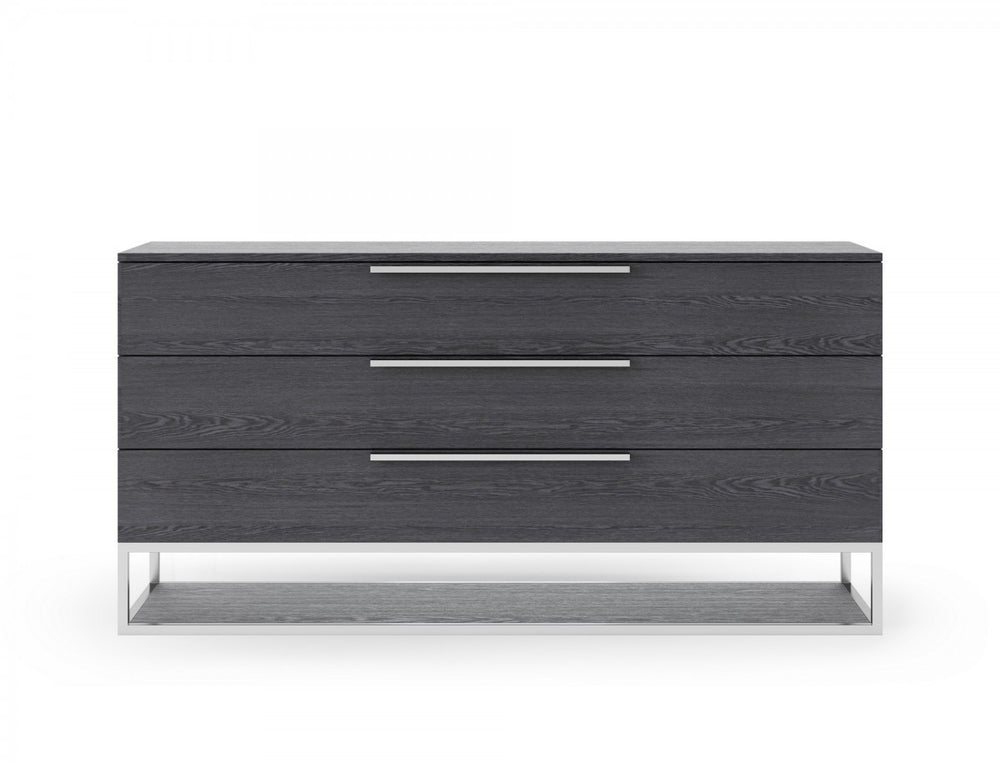 Homeroots 58" Grey Manufactured Wood Three Drawer Dresser  Solid And Manufactured Wood 473122