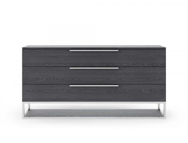 Homeroots 58" Grey Manufactured Wood Three Drawer Dresser  Solid And Manufactured Wood 473122