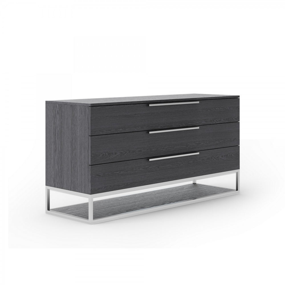 Homeroots 58" Grey Manufactured Wood Three Drawer Dresser  Solid And Manufactured Wood 473122