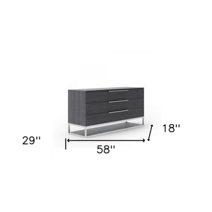 Homeroots 58" Grey Manufactured Wood Three Drawer Dresser  Solid And Manufactured Wood 473122