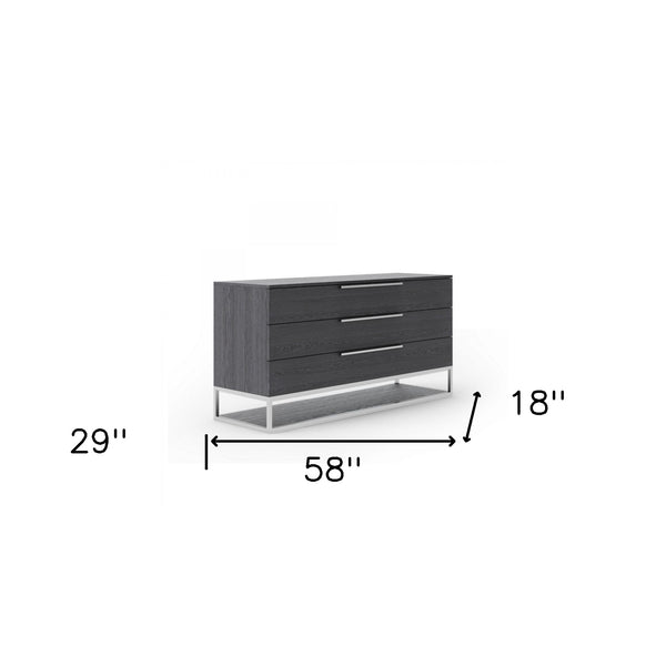 Homeroots 58" Grey Manufactured Wood Three Drawer Dresser  Solid And Manufactured Wood 473122