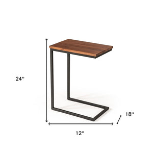 Homeroots Modern Rustic Brown Aged Oak Wood And Metal C Shape Snack Table   473136