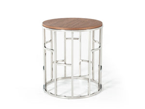 Homeroots Stylish Silver And Walnut Round Geometric End Or Side Table   473137
