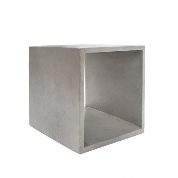 Homeroots Minimalist Dark Gray Concrete Open Cube End Or Side Table   473139