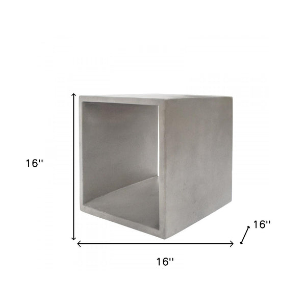 Homeroots Minimalist Dark Gray Concrete Open Cube End Or Side Table   473139
