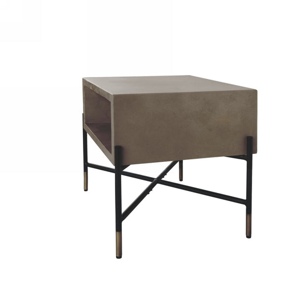 Homeroots Gray Concrete And Black Metal Open Industrial End Table   473140