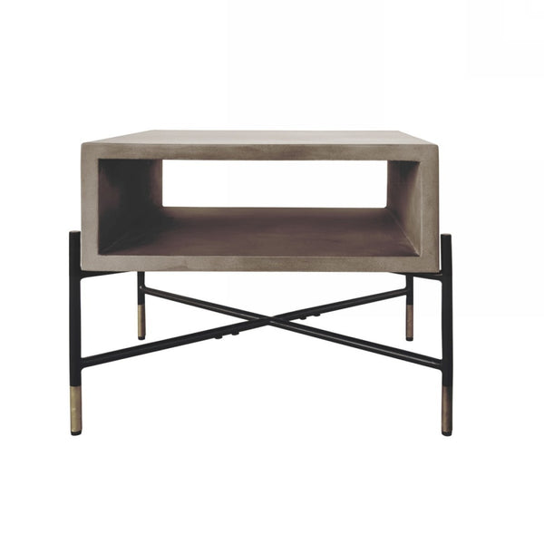 Homeroots Gray Concrete And Black Metal Open Industrial End Table   473140