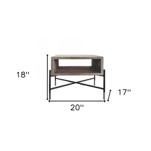 Homeroots Gray Concrete And Black Metal Open Industrial End Table   473140