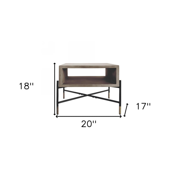 Homeroots Gray Concrete And Black Metal Open Industrial End Table   473140