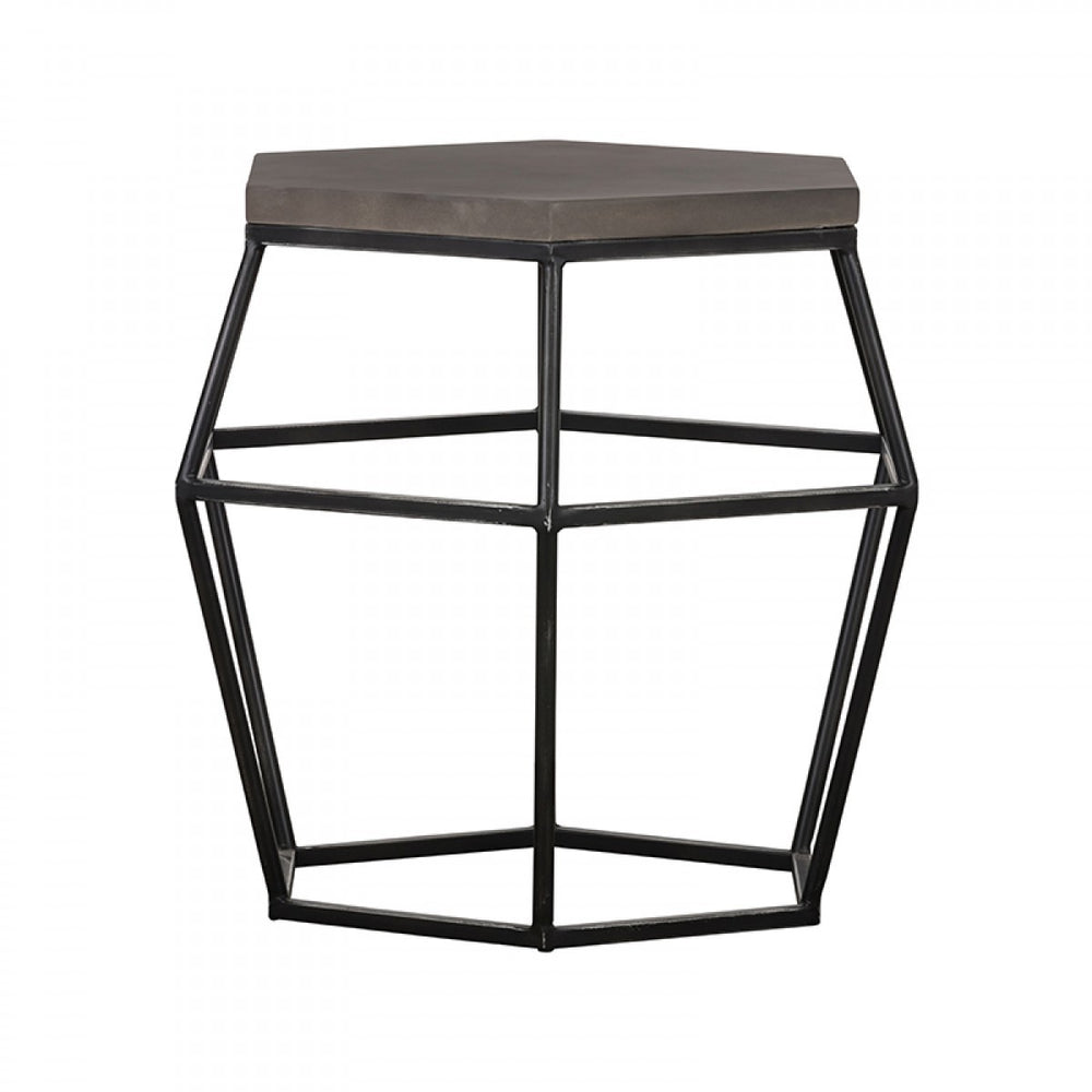 Homeroots Modern Gray Concrete And Black Metal Hexagonal End Table   473141