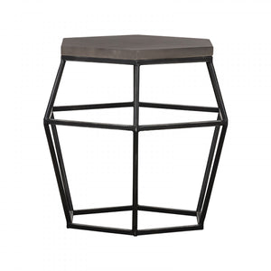 Homeroots Modern Gray Concrete And Black Metal Hexagonal End Table   473141