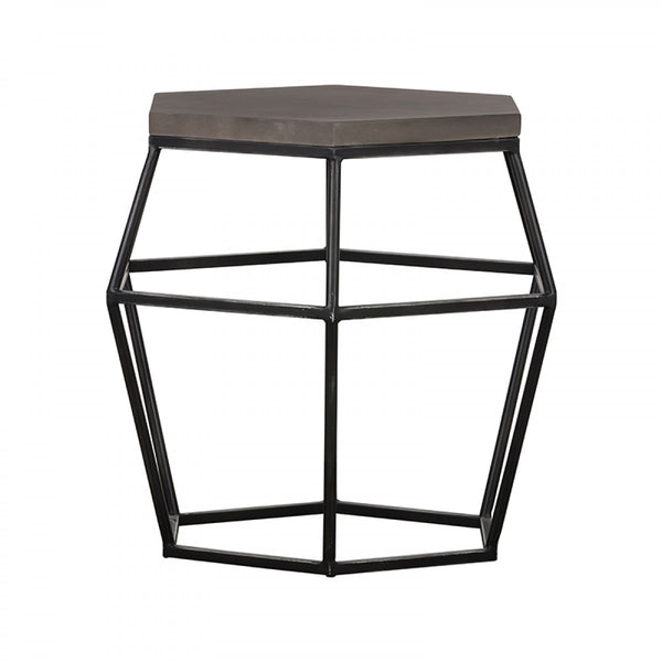 Homeroots Modern Gray Concrete And Black Metal Hexagonal End Table   473141