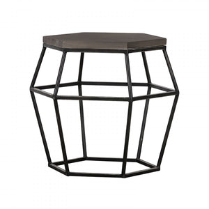 Homeroots Modern Gray Concrete And Black Metal Hexagonal End Table   473141