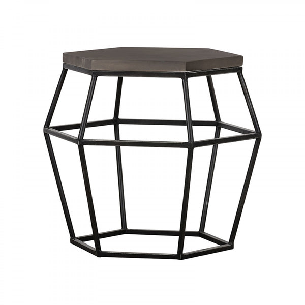 Homeroots Modern Gray Concrete And Black Metal Hexagonal End Table   473141