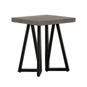 Homeroots Gray Concrete And Black Metal Geo Industrial Square End Table   473142