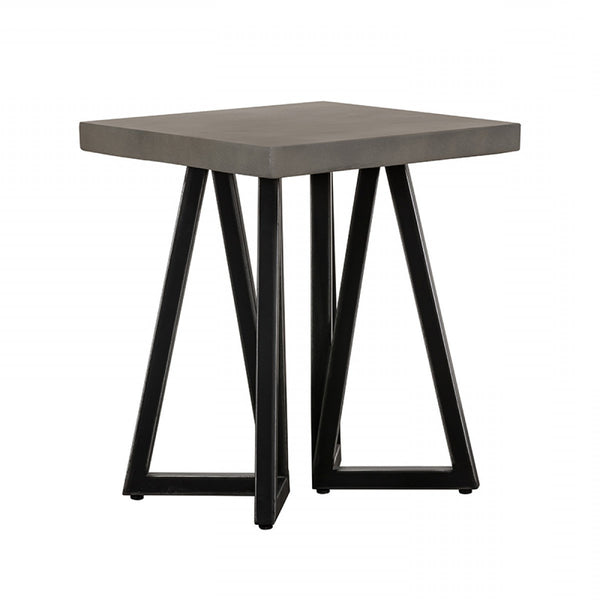 Homeroots Gray Concrete And Black Metal Geo Industrial Square End Table   473142