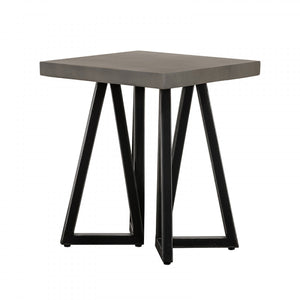Homeroots Gray Concrete And Black Metal Geo Industrial Square End Table   473142