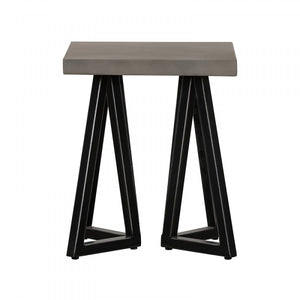 Homeroots Gray Concrete And Black Metal Geo Industrial Square End Table   473142