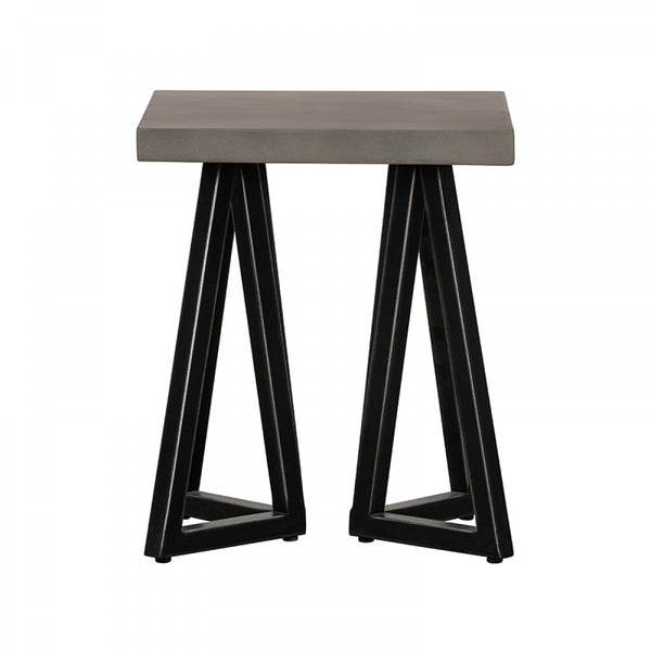 Homeroots Gray Concrete And Black Metal Geo Industrial Square End Table   473142
