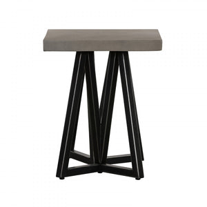 Homeroots Gray Concrete And Black Metal Geo Industrial Square End Table   473142