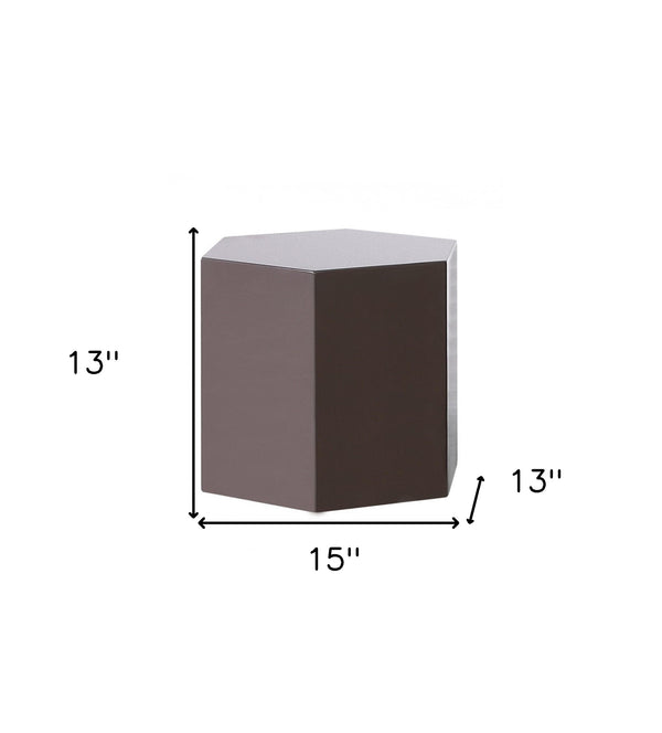 Homeroots Modern Light Grey High Gloss Hexagonal End Table   473145