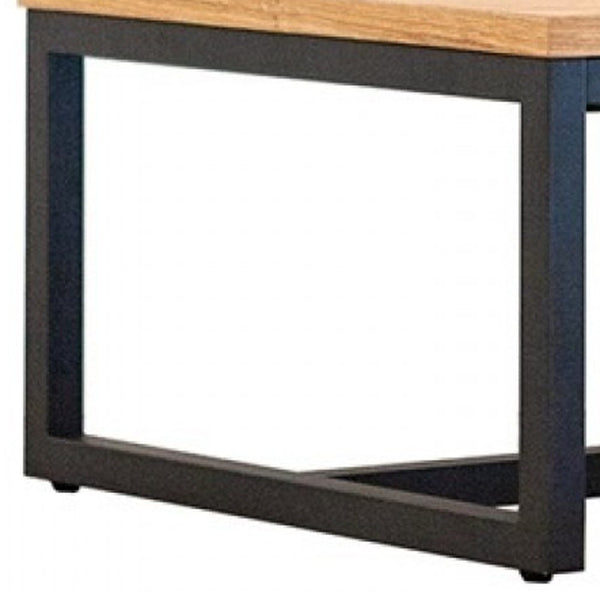 Homeroots Rustic Natural Oak And Black Metal End Table   473146