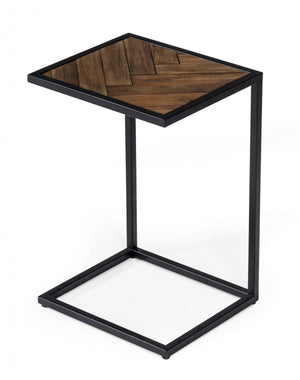 Homeroots Modern Rustic Brown And Black Chevron Wood And Metal Snack Table   473147