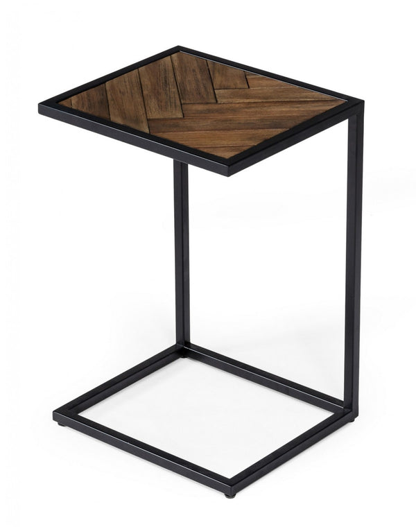 Homeroots Modern Rustic Brown And Black Chevron Wood And Metal Snack Table   473147