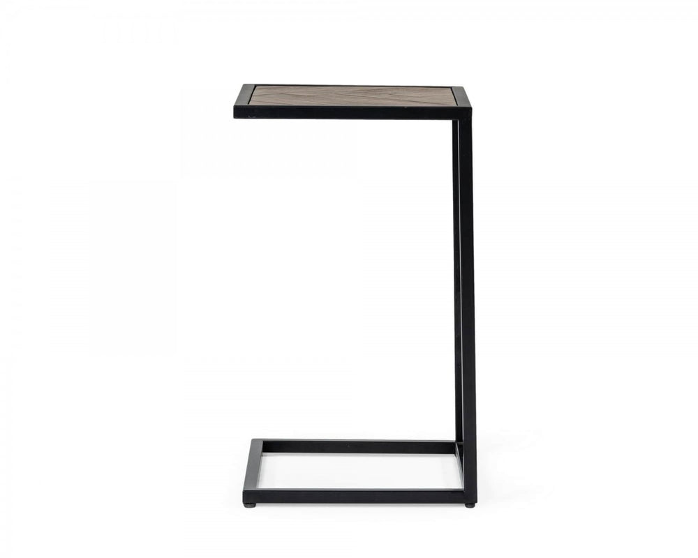 Homeroots Modern Rustic Brown And Black Chevron Wood And Metal Snack Table   473147