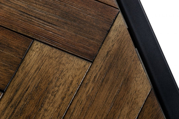 Homeroots Modern Rustic Brown And Black Chevron Wood And Metal Snack Table   473147