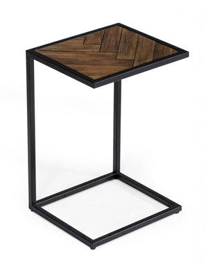 Homeroots Modern Rustic Brown And Black Chevron Wood And Metal Snack Table   473147