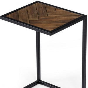 Homeroots Modern Rustic Brown And Black Chevron Wood And Metal Snack Table   473147