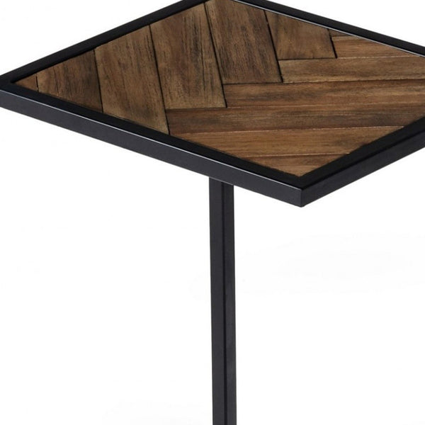 Homeroots Modern Rustic Brown And Black Chevron Wood And Metal Snack Table   473147