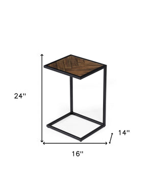 Homeroots Modern Rustic Brown And Black Chevron Wood And Metal Snack Table   473147