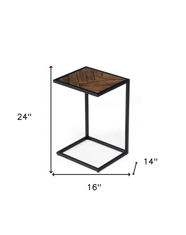 Homeroots Modern Rustic Brown And Black Chevron Wood And Metal Snack Table   473147