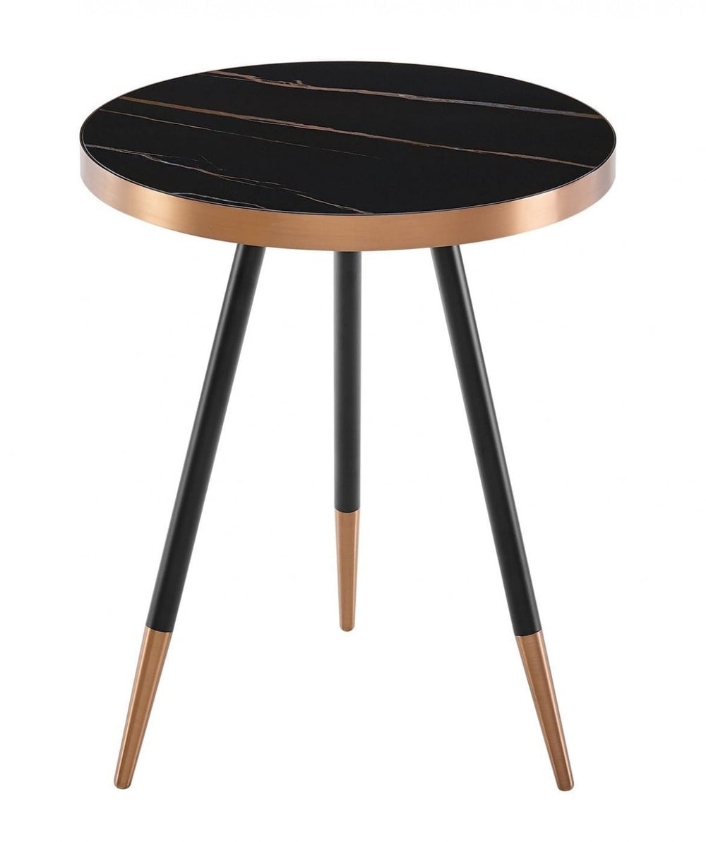 Homeroots Stylish Black Ceramic And Rose Gold Side Or End Table   473148