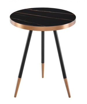 Homeroots Stylish Black Ceramic And Rose Gold Side Or End Table   473148