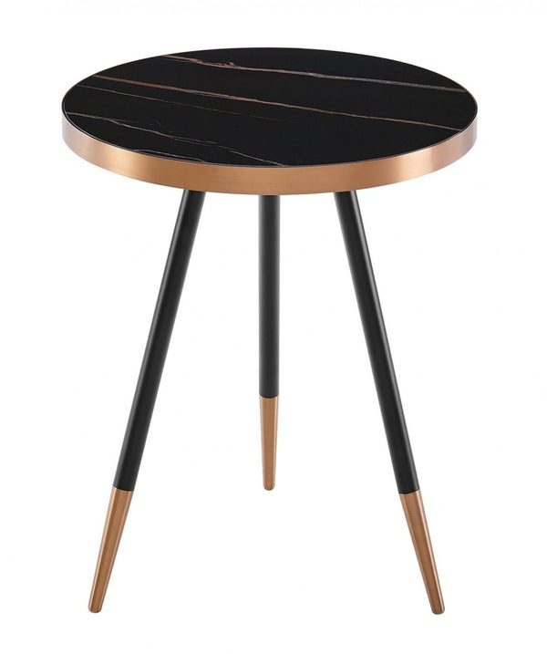 Homeroots Stylish Black Ceramic And Rose Gold Side Or End Table   473148
