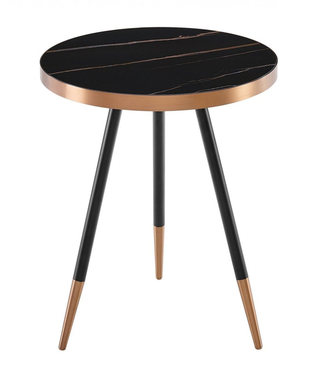 Homeroots Stylish Black Ceramic And Rose Gold Side Or End Table   473148