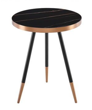 Homeroots Stylish Black Ceramic And Rose Gold Side Or End Table   473148