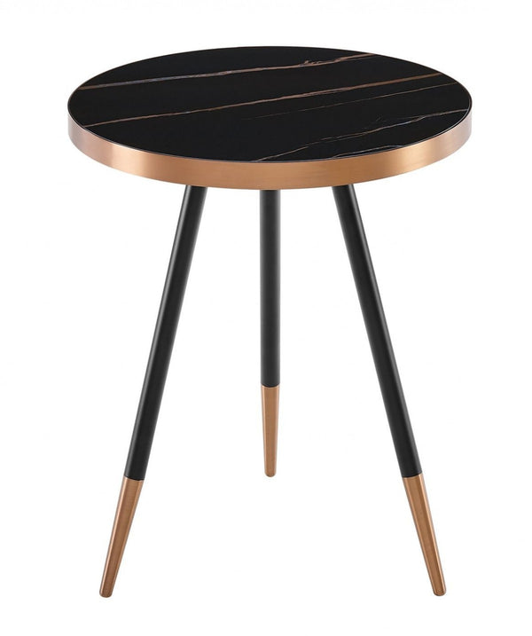 Homeroots Stylish Black Ceramic And Rose Gold Side Or End Table   473148