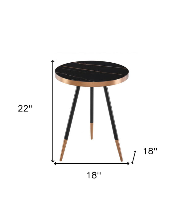 Homeroots Stylish Black Ceramic And Rose Gold Side Or End Table   473148