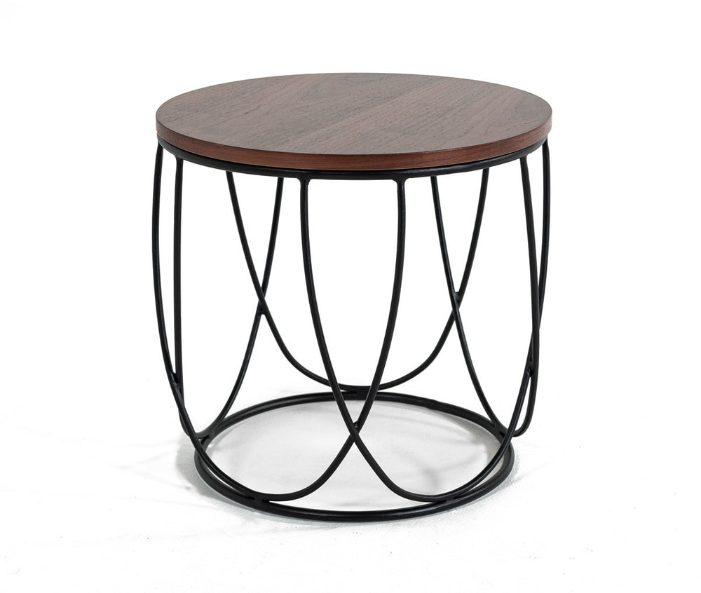 Homeroots Modern Brown And Black Round Open Geo Base End Table   473150