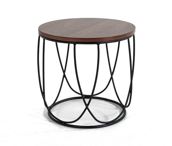 Homeroots Modern Brown And Black Round Open Geo Base End Table   473150
