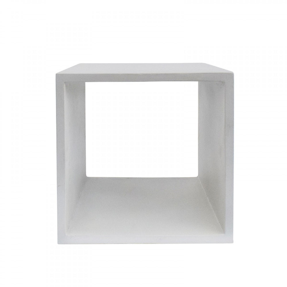 Homeroots Minimalist White Concrete Open Cube End Or Side Table   473153